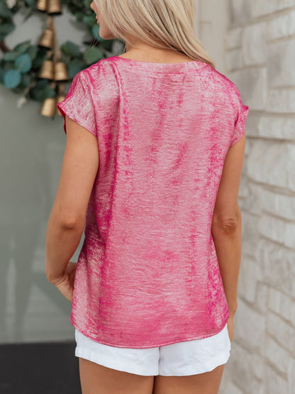Metallic Round Neck Cap Sleeve Tee