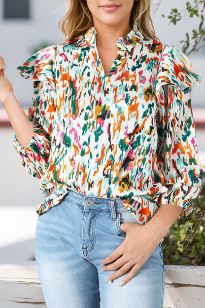 Printed Notched Neck Blouse