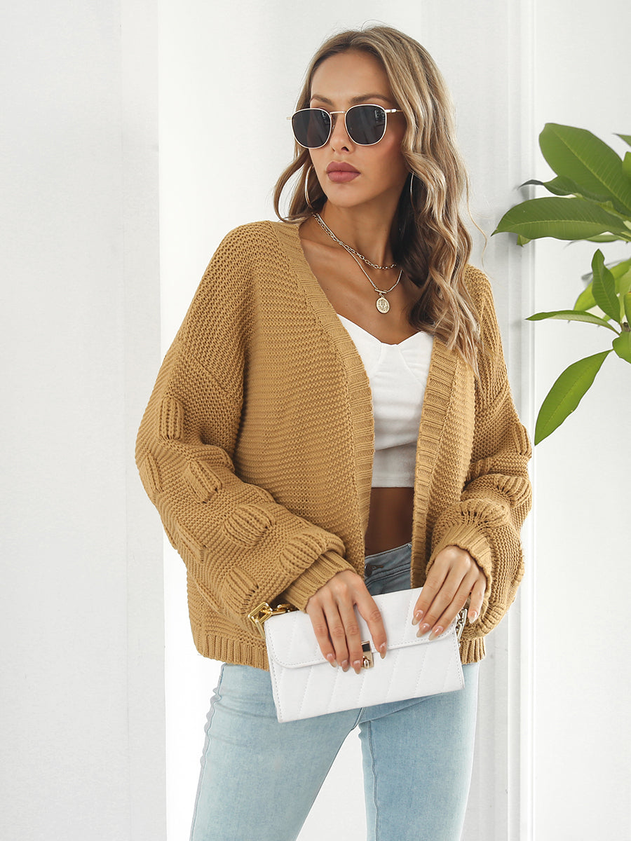 Open Front Ribbed Trim Cardigan