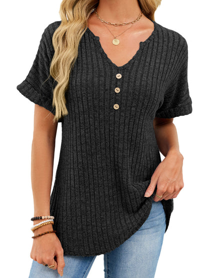 Ribbed Knit Short Sleeve T-Shirt
