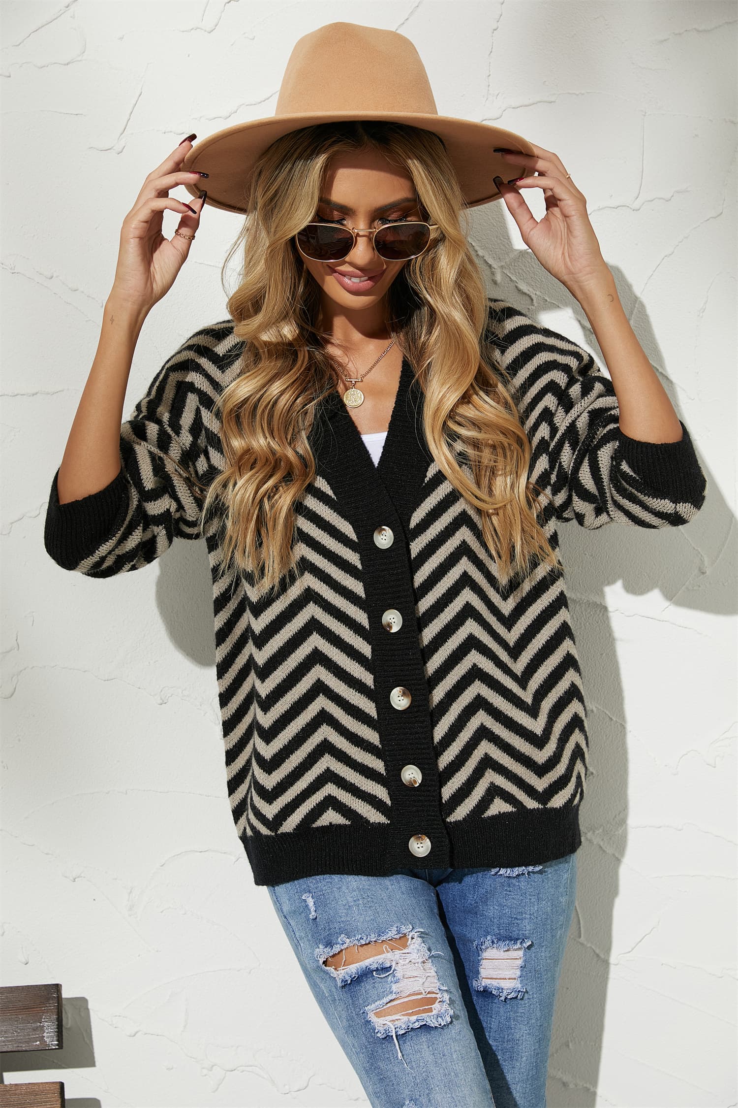 Angel Wings V-Neck Button-Down Cardigan