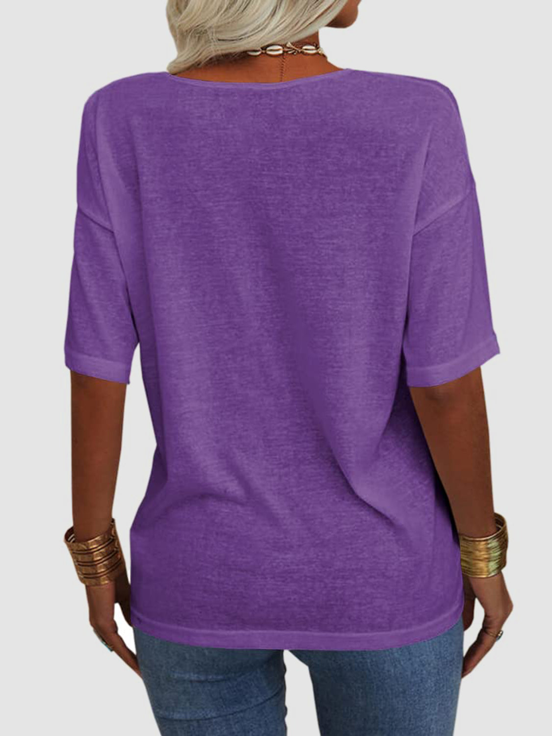 V-Neck Dropped Shoulder Half Sleeve T-Shirt