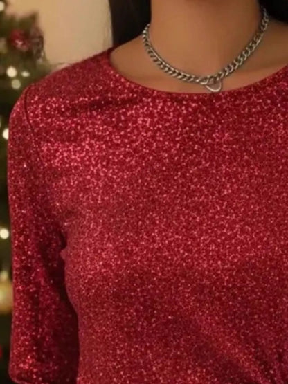 Full Size Sequin Bow-Knot Long Sleeve Top Plus Size