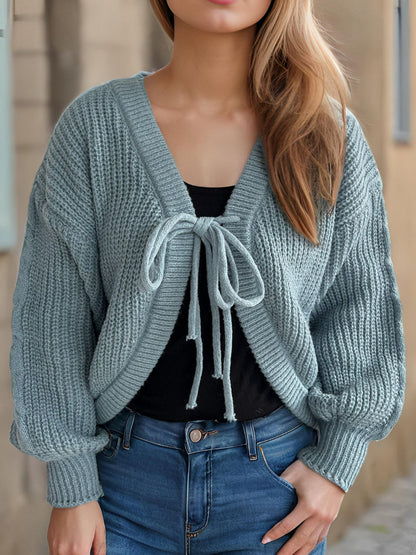 Tied Dropped Shoulder Long Sleeve Cardigan