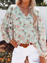Full Size Floral Print V-Neck Long Sleeve Blouse Plus Size