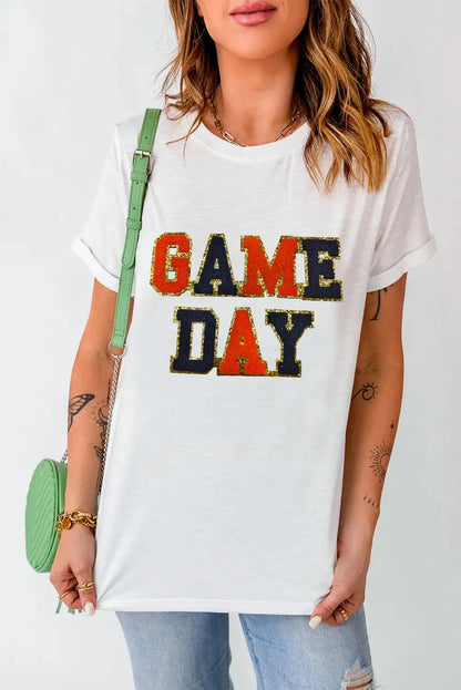 White GAME DAY T-shirt with rolled sleeves