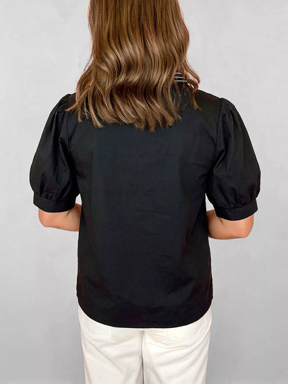 Notched Puff Sleeve Blouse