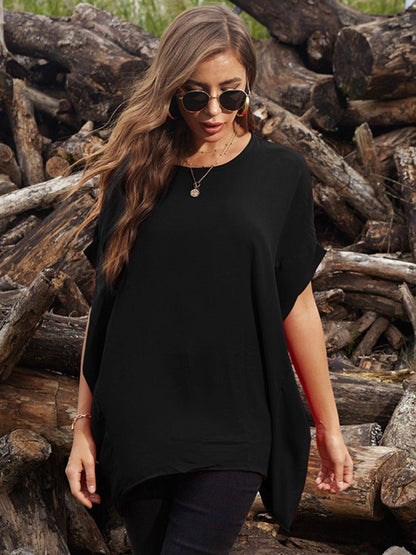 Black round neck short sleeve T-shirt, relaxed fit