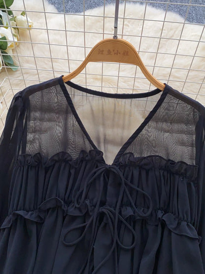 Ruffle Tie-Front Chiffon Blouse