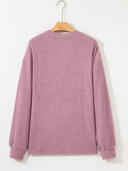 Ribbed Texture Drop Shoulder Henley Top