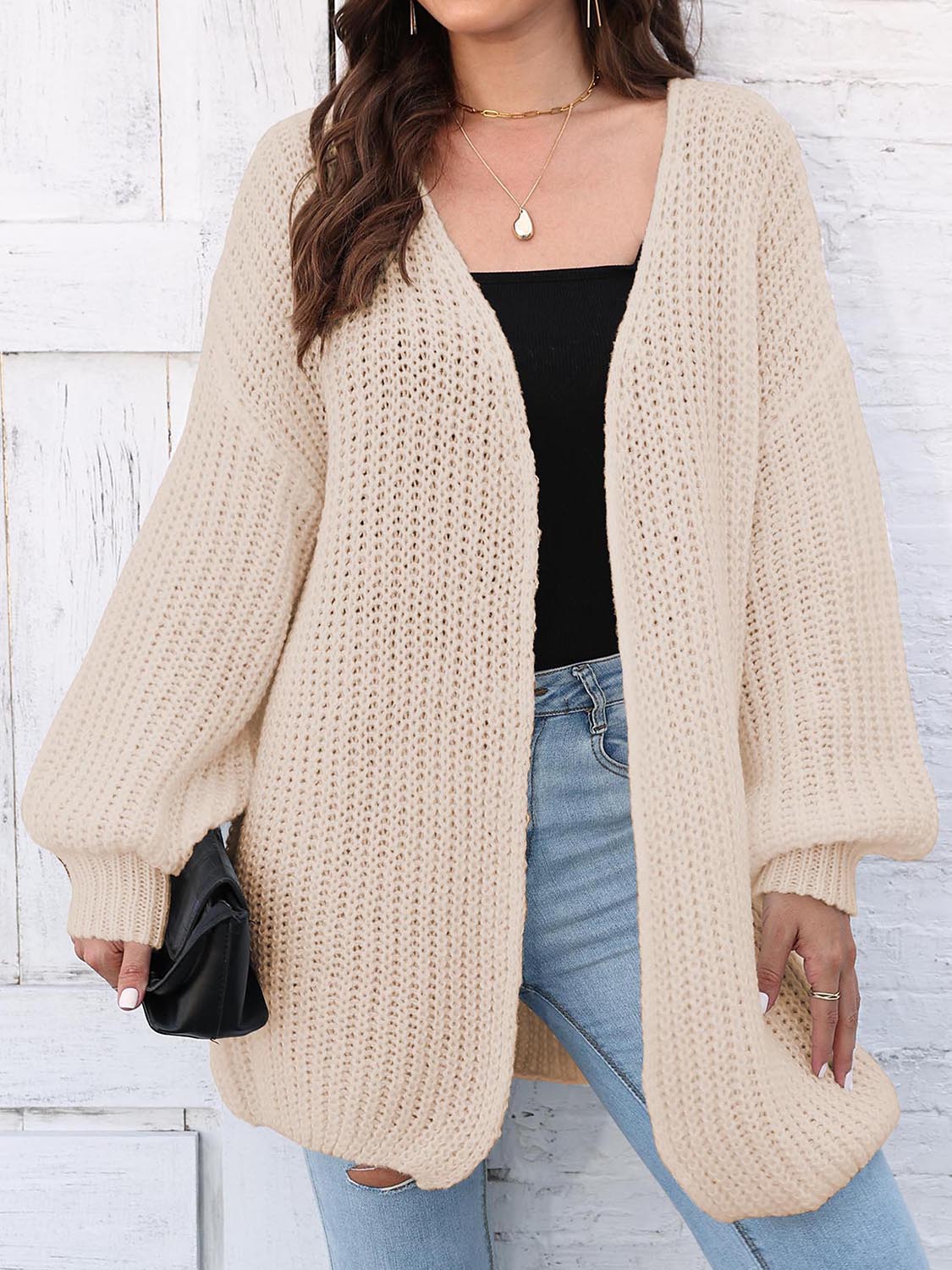 Open Front Dropped Shoulder Longline Cardigan