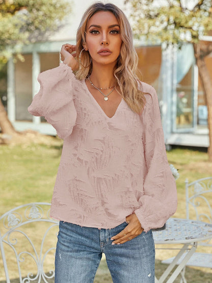 V-Neck Long Sleeve Blouse