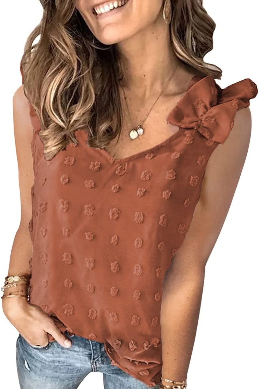 Full Size Swiss Dot V-Neck Tank