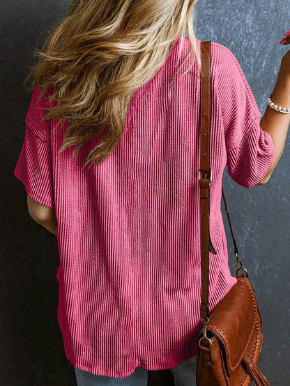 Textured V-Neck Half Sleeve T-Shirt