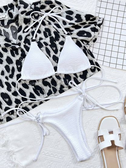 White bikini set with halter neck and tie sides