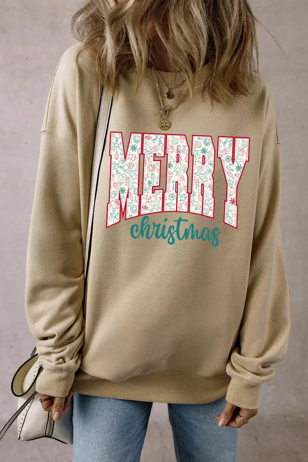 MERRY CHRISTMAS round neck long sleeve sweatshirt front