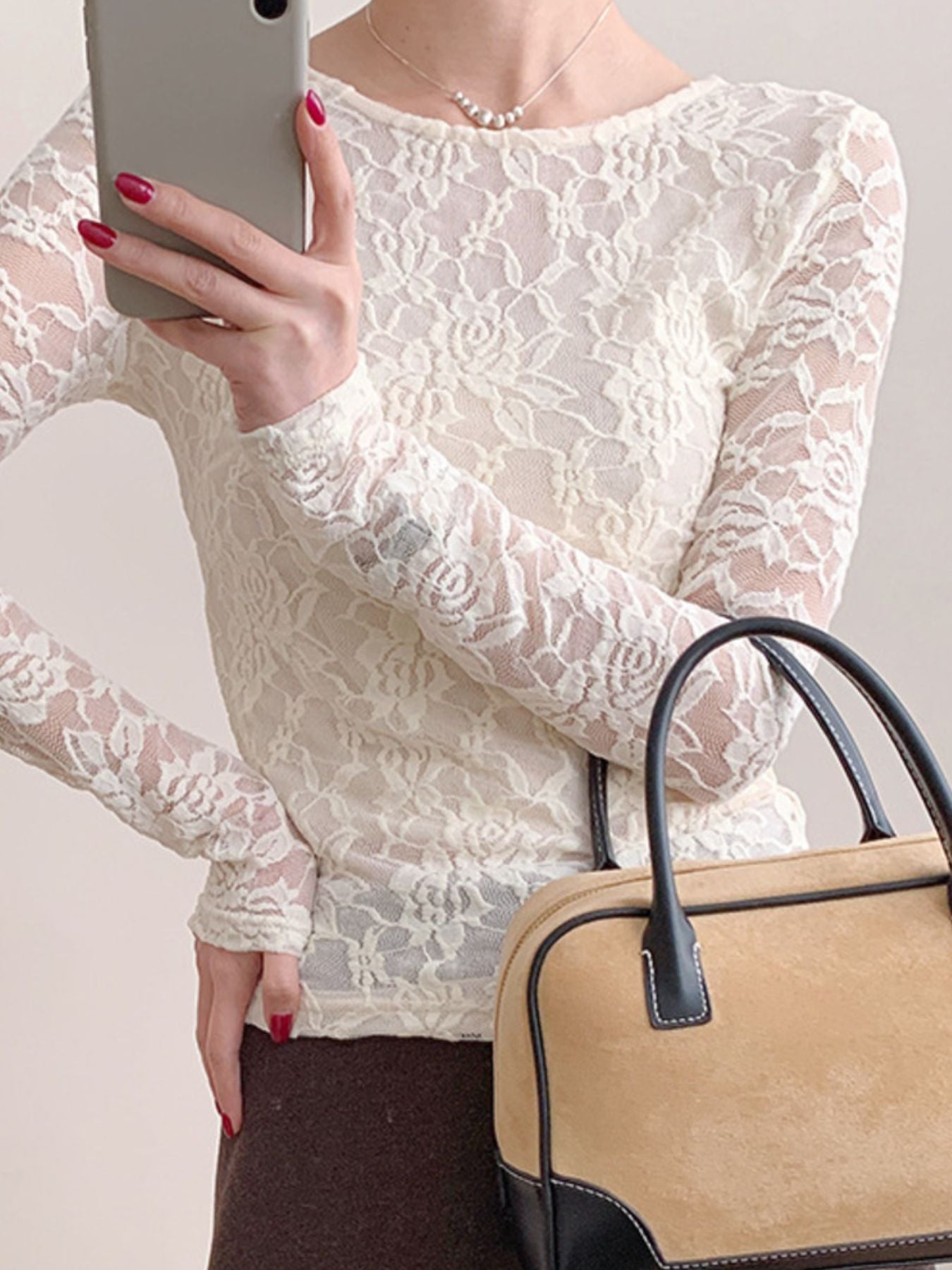 Lace Round Neck Long Sleeve Top