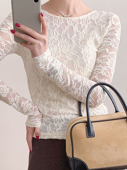 Lace Round Neck Long Sleeve Top
