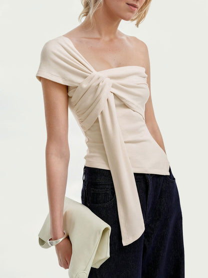 One-Shoulder Knot Detail T-Shirt