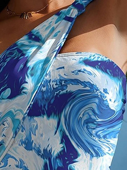 Close-up of blue swirl pattern on FAM-FAM swimwear