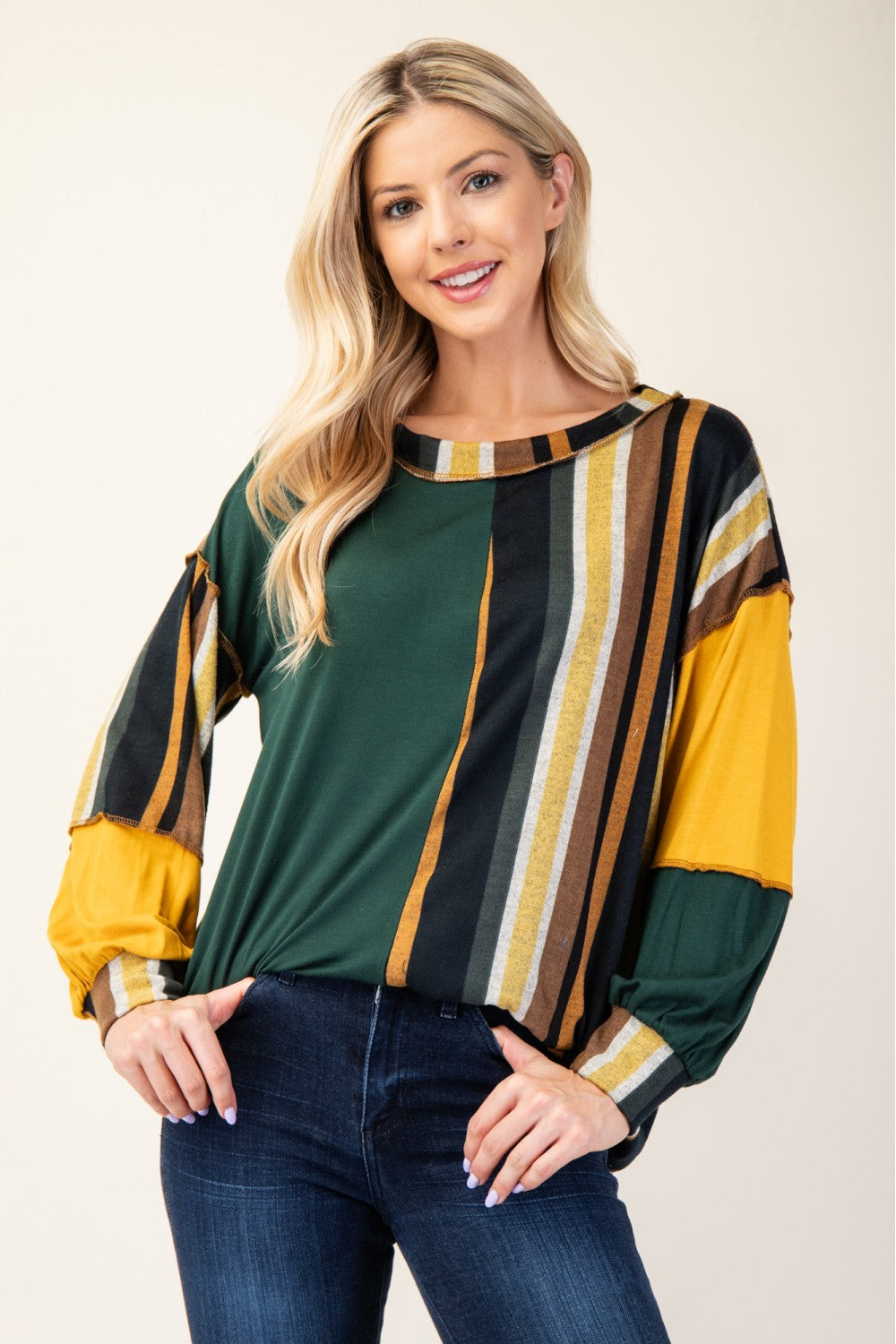 Celeste striped color block T-shirt, front view