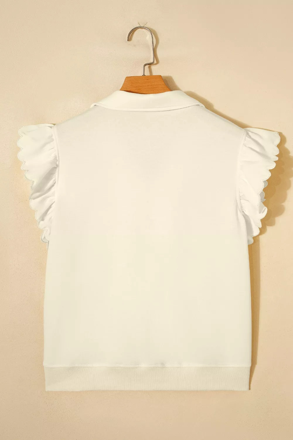 Zipped up Collared Ruffled Short Sleeve Blouse