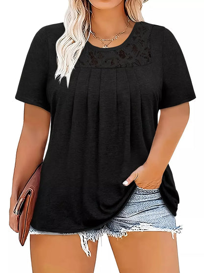 Plus Size Lace Detail Short Sleeve Top