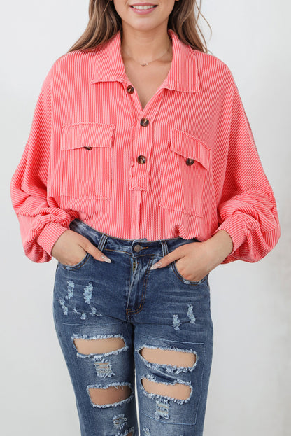 Buttoned Collared Neck Long Sleeve Top