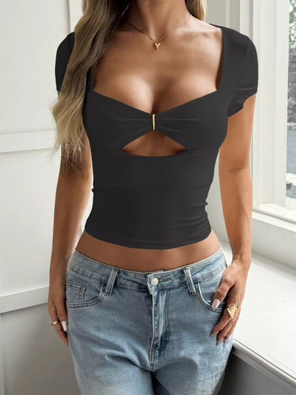 Cutout Slim-Fit Short Sleeve T-Shirt