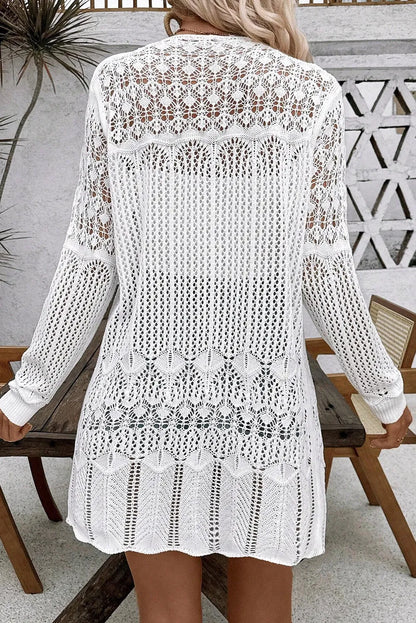 Openwork Open Front Long Sleeve Cardigan