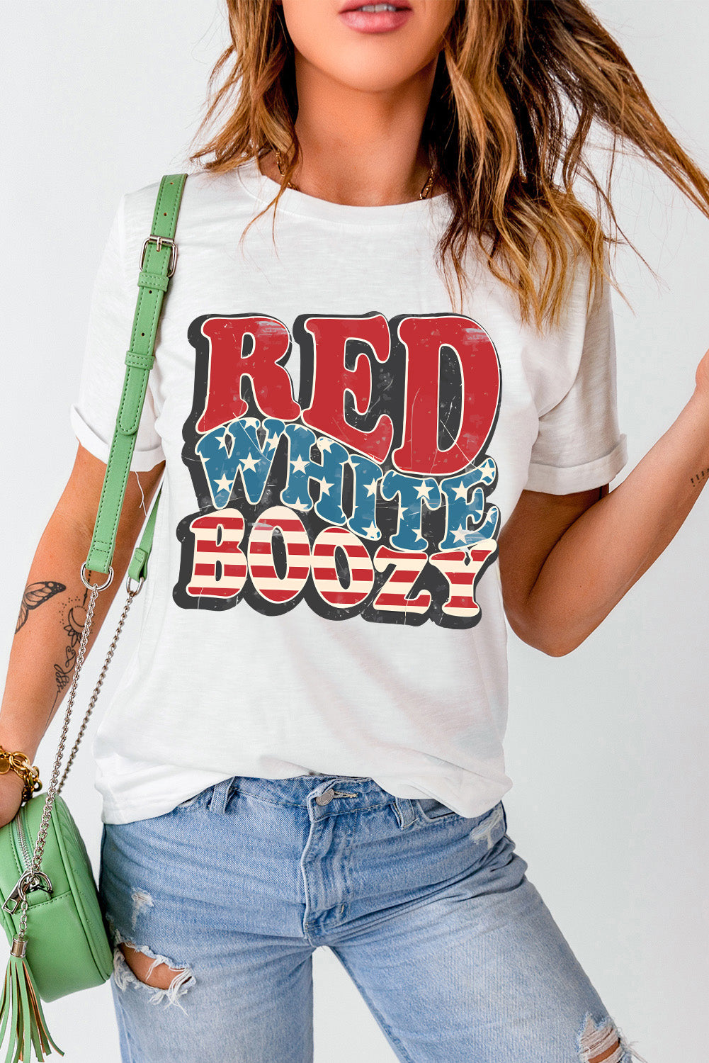 Casual T-shirt with Red White Boozy print