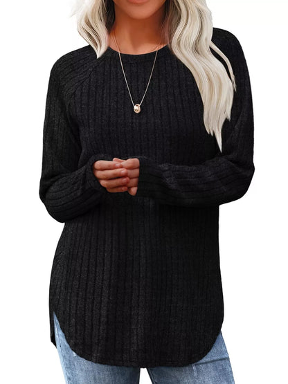 Ribbed Knit Long Sleeve T-Shirt
