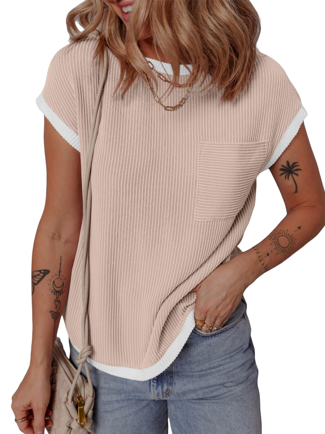 Contrast Trim Round Neck Short Sleeve T-Shirt