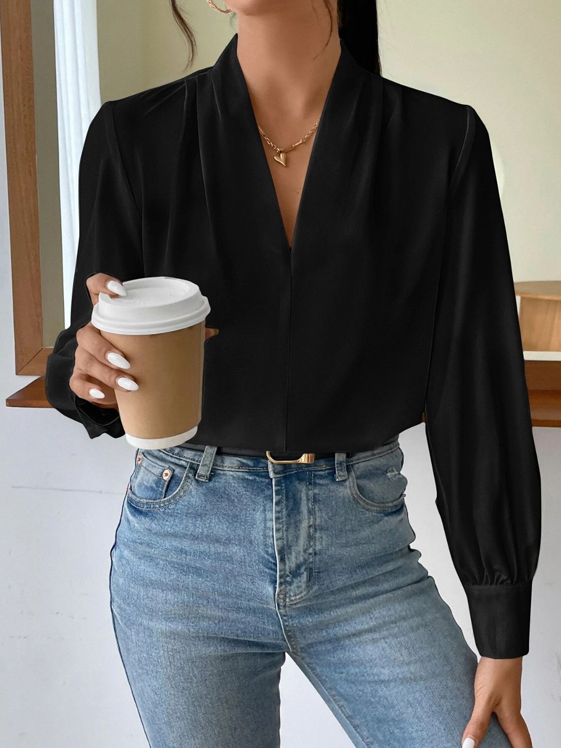 V Neck Long Sleeve Top