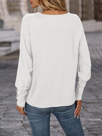 Contrast V-Neck Long Sleeve Top