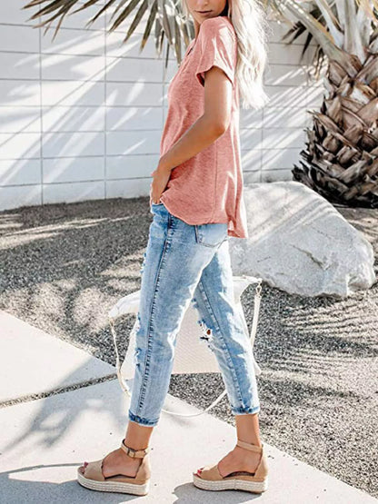 Full Size Casual Button-Front Pocket T-Shirt Plus Size