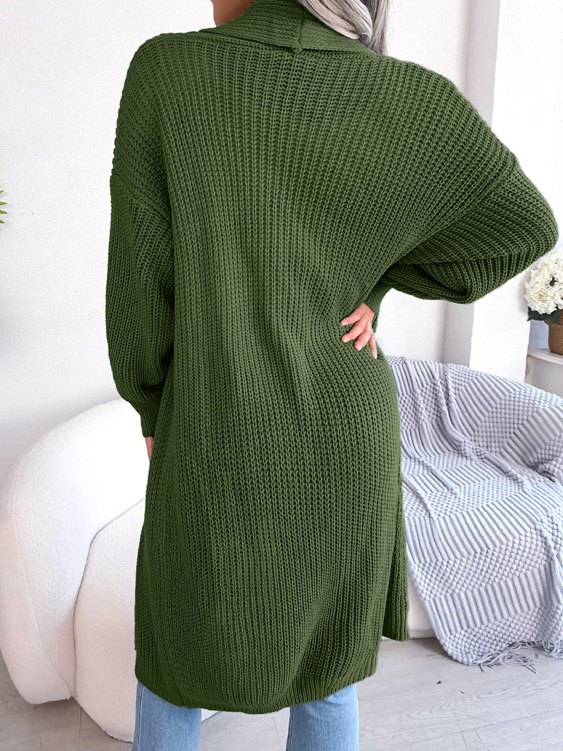 Open Front Dropped Shoulder Longline Cardigan