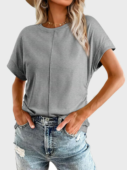 Ruched Round Neck Short Sleeve T-Shirt