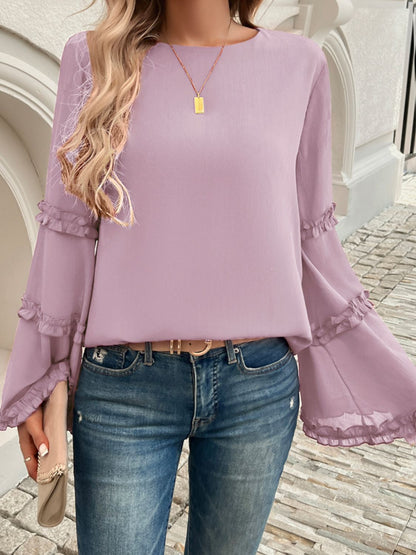 Devine Frill Round Neck Long Sleeve Top