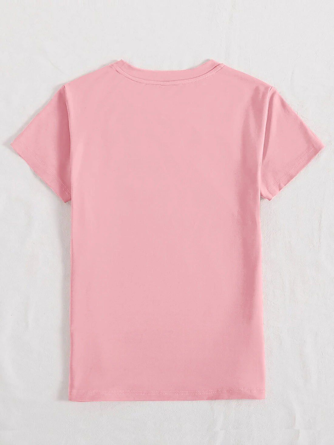 Back view of pink round neck short sleeve T-shirt
