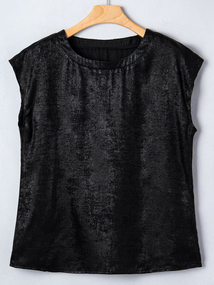 Metallic Round Neck Cap Sleeve Tee
