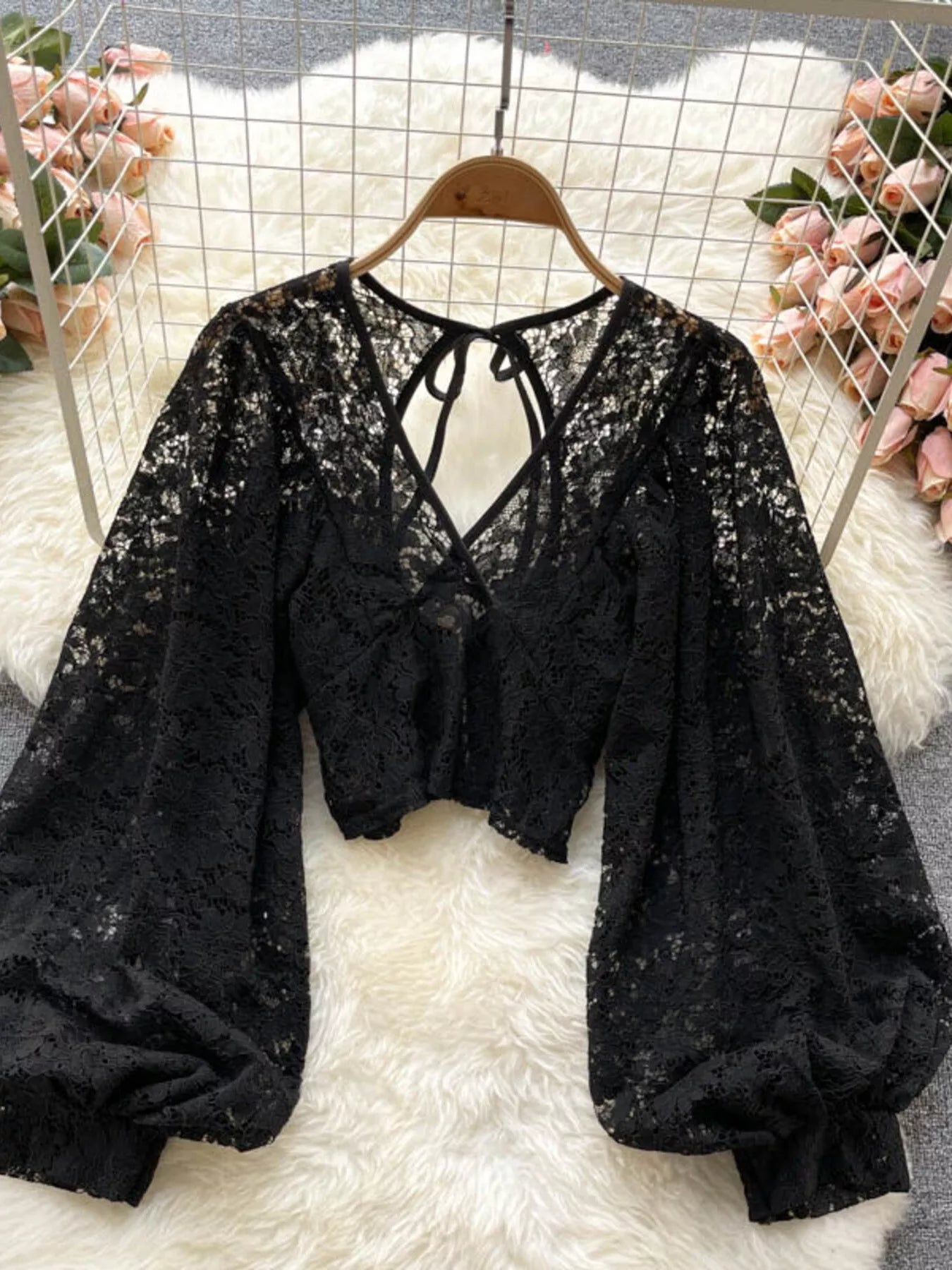 Lace Tie Back Long Sleeve Top