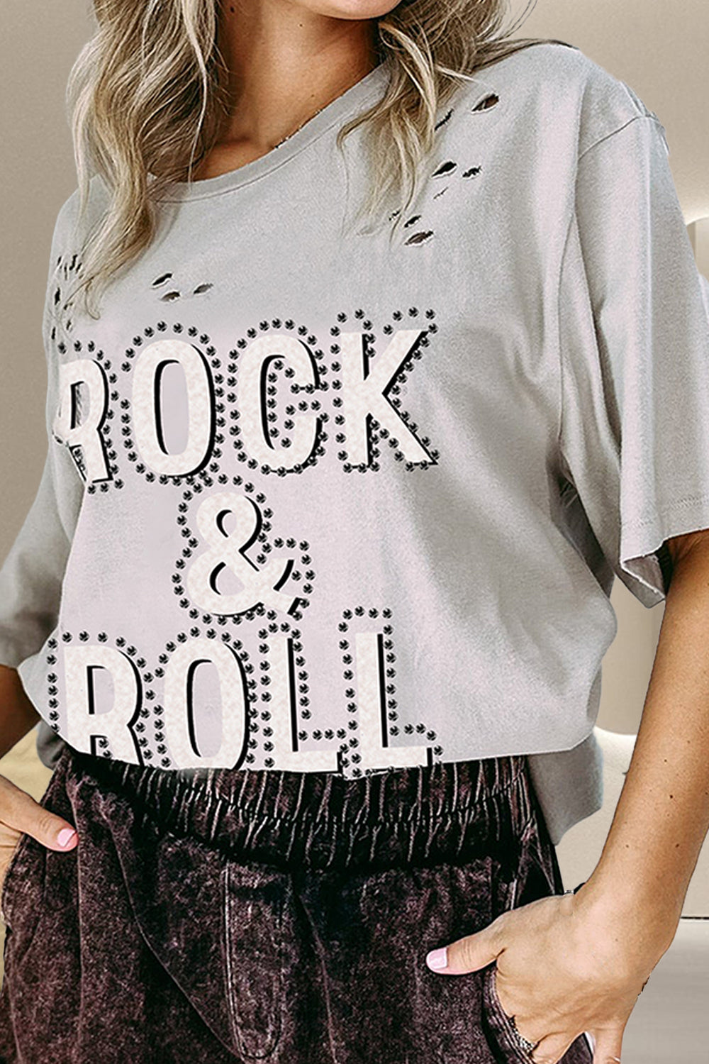 ROCK &amp; ROLL Round Neck Dropped Shoulder T-Shirt