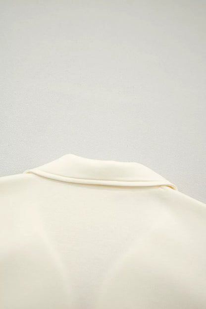Zipped up Collared Ruffled Short Sleeve Blouse