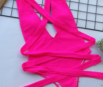 Close-up of pink swimsuit ties