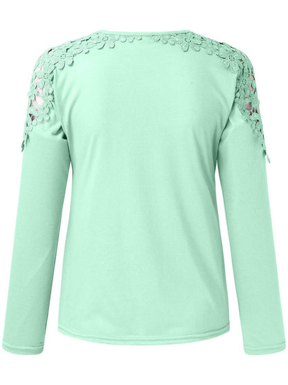 Back view of green cutout round neck long sleeve t-shirt