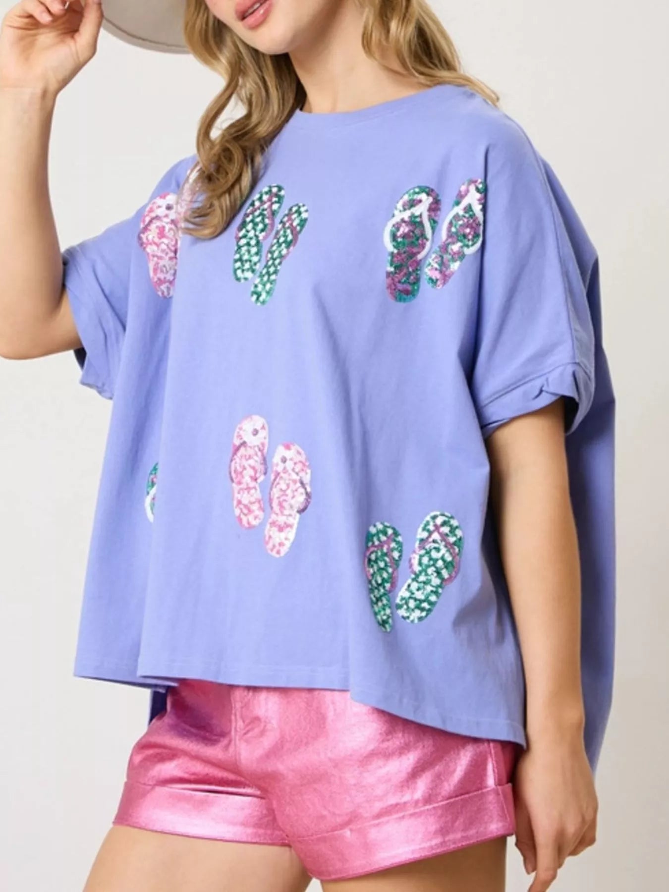 Flip-Flop Print Round Neck Casual T-Shirt