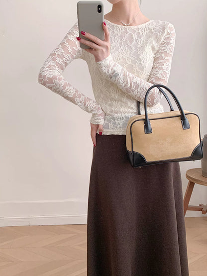 Lace Round Neck Long Sleeve Top