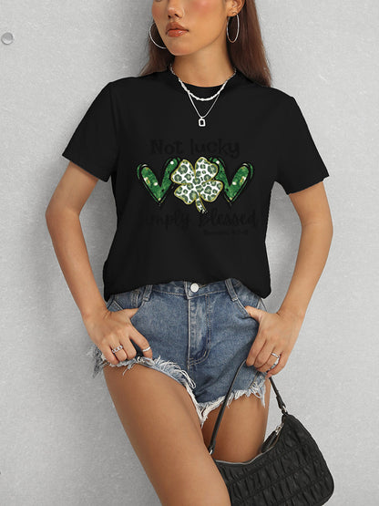 Lucky Clover Round Neck Short Sleeve T-Shirt