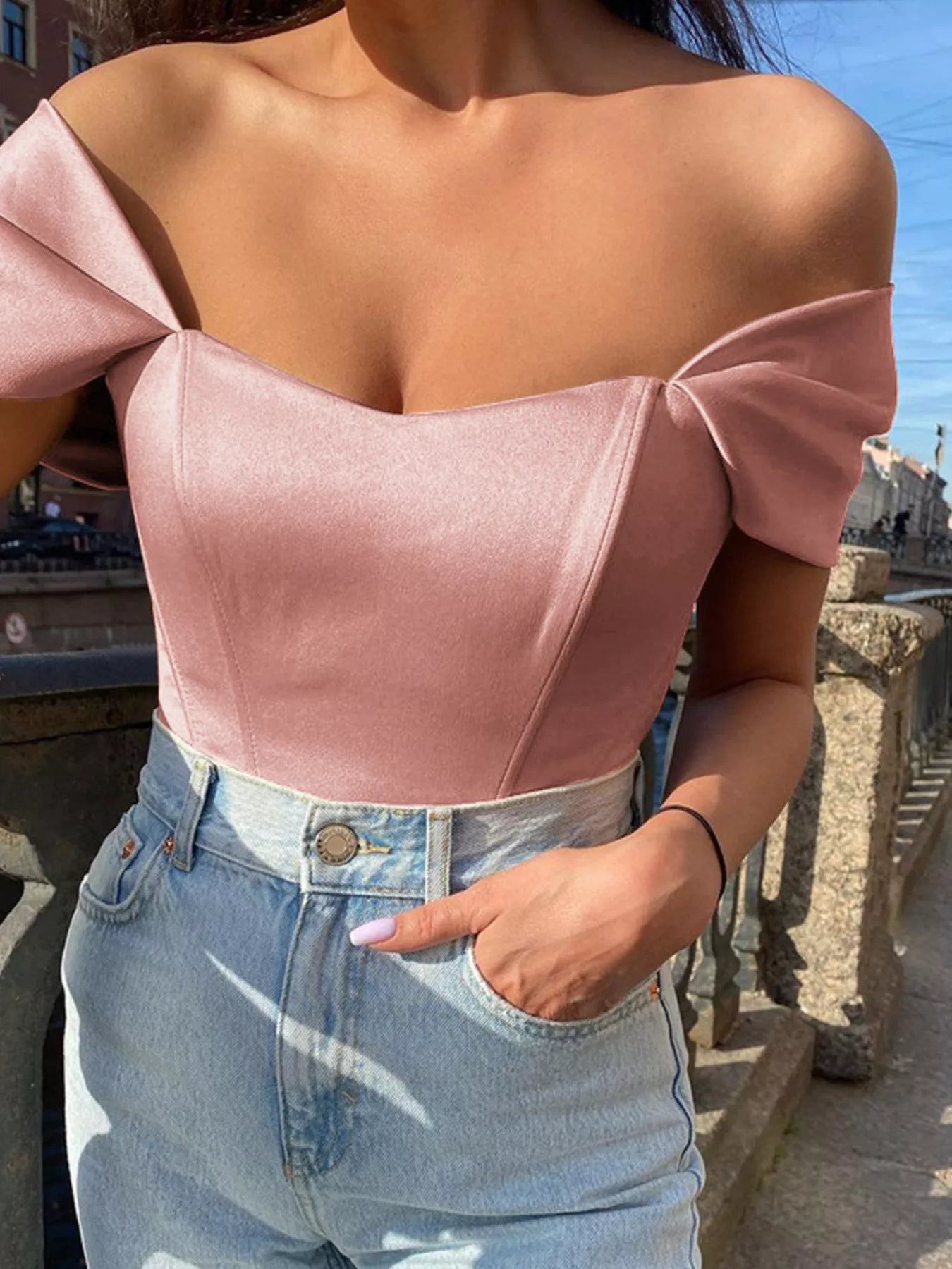 Off-Shoulder Short Sleeve Blouse